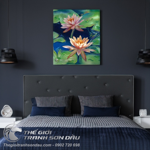 Tranh Hai Đoá Hoa Sen Hé Nở