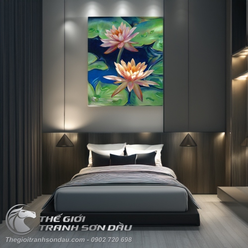 Tranh Hai Đoá Hoa Sen Hé Nở