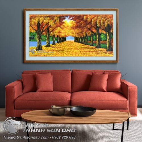 Tranh Hai Hàng Cây Mùa Thu Lá Vàng