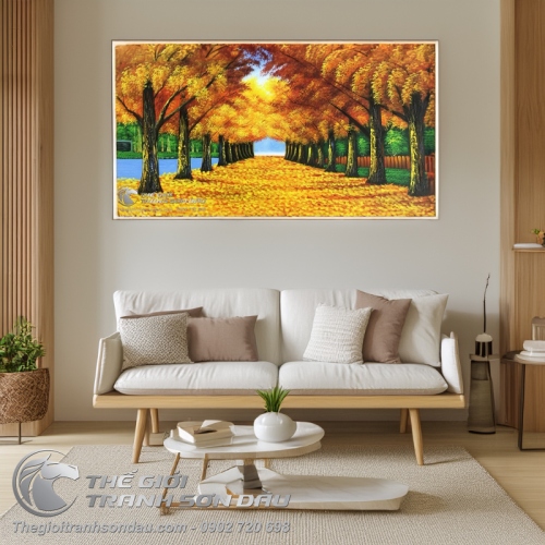 Tranh Hai Hàng Cây Mùa Thu Lá Vàng