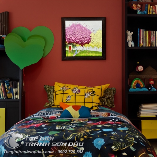 Tranh Hiện Đại Phố Hoa Trát Bay Cây Lá Hồng