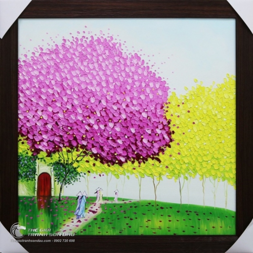 Tranh Hiện Đại Phố Hoa Trát Bay Cây Lá Hồng