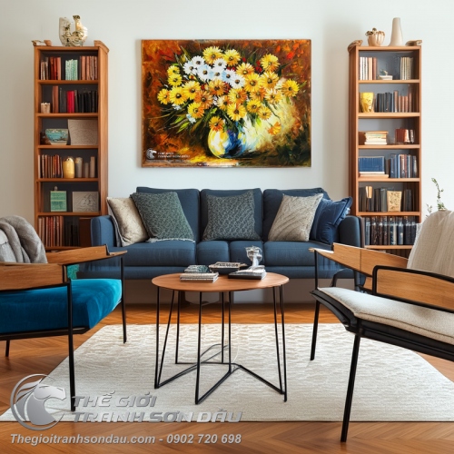 Tranh Hoa Cúc Vẽ Sơn Dầu Màu Sắc Sặc Sỡ