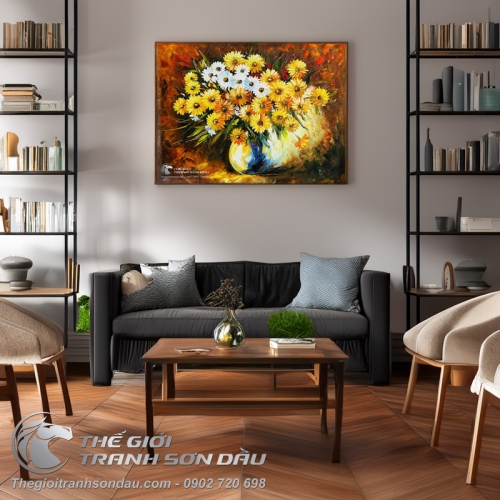 Tranh Hoa Cúc Vẽ Sơn Dầu Màu Sắc Sặc Sỡ