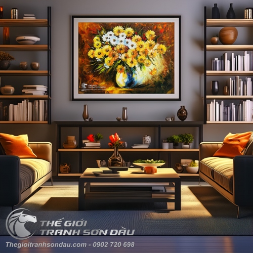 Tranh Hoa Cúc Vẽ Sơn Dầu Màu Sắc Sặc Sỡ