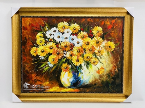 Tranh Hoa Cúc Vẽ Sơn Dầu Màu Sắc Sặc Sỡ