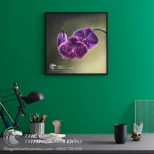 Tranh Hoa Lan Tím và Những Hạt Sương
