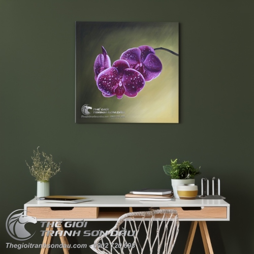 Tranh Hoa Lan Tím và Những Hạt Sương