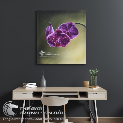 Tranh Hoa Lan Tím và Những Hạt Sương