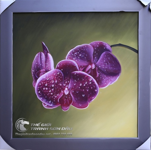 Tranh Hoa Lan Tím và Những Hạt Sương