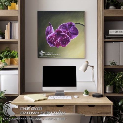 Tranh Hoa Lan Tím và Những Hạt Sương