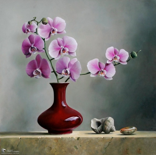 Tranh Hoa Lan Và Hai Vỏ Sò