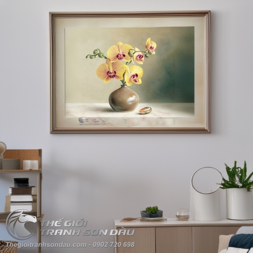 Tranh Hoa Lan Vàng Và Vỏ Ốc