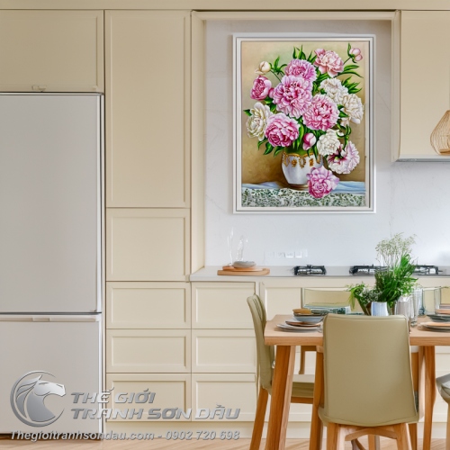 Tranh Hoa Mẫu Đơn Khổ Đứng Treo Phòng Ngủ