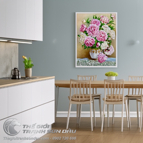 Tranh Hoa Mẫu Đơn Khổ Đứng Treo Phòng Ngủ