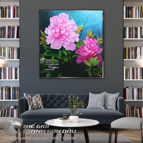 Tranh Hoa Mẫu Đơn Màu Hồng Trắng Treo Phòng Ngủ
