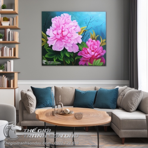 Tranh Hoa Mẫu Đơn Màu Hồng Trắng Treo Phòng Ngủ