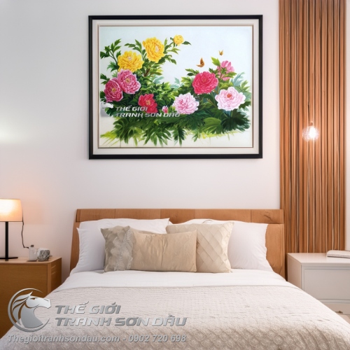 Tranh Hoa Mẫu Đơn Phong Thủy 9 Bông