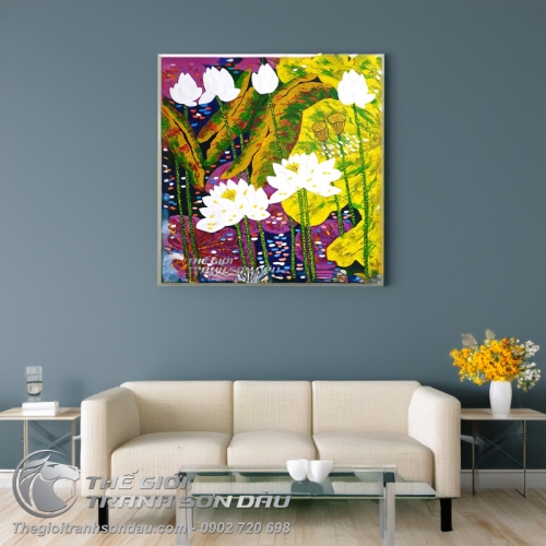 Tranh Hoa Sen Dày Màu Nghệ Thuật