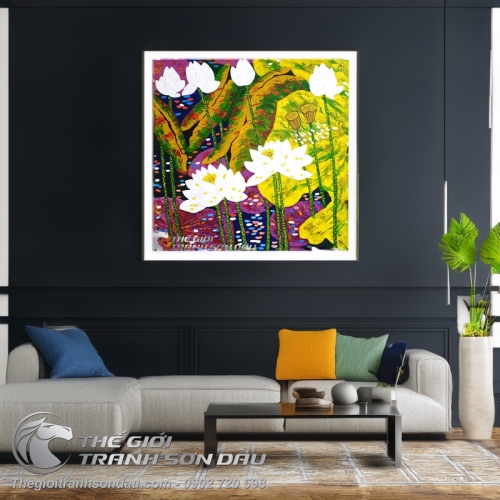 Tranh Hoa Sen Dày Màu Nghệ Thuật