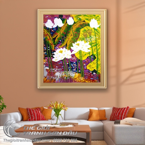 Tranh Hoa Sen Dày Màu Nghệ Thuật