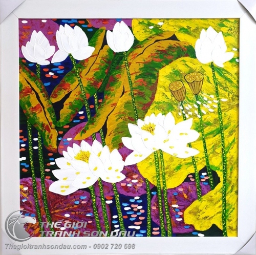 Tranh Hoa Sen Dày Màu Nghệ Thuật