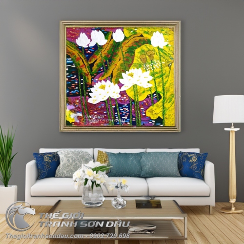 Tranh Hoa Sen Dày Màu Nghệ Thuật