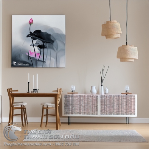 Tranh Hoa Sen Hồng Mờ Ảo