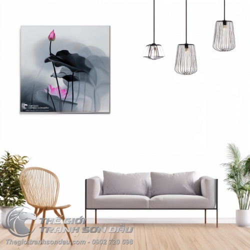 Tranh Hoa Sen Hồng Mờ Ảo