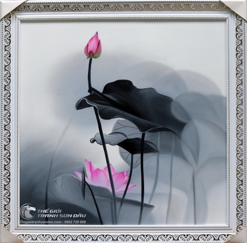 Tranh Hoa Sen Hồng Mờ Ảo
