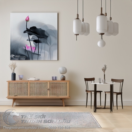 Tranh Hoa Sen Hồng Mờ Ảo