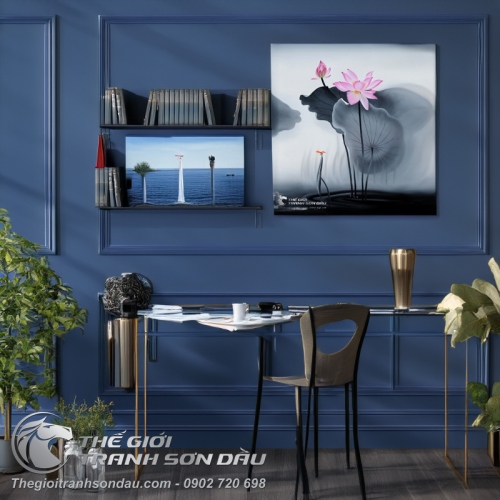 Tranh Hoa Sen Hồng Và Con Chuồn Chuồn