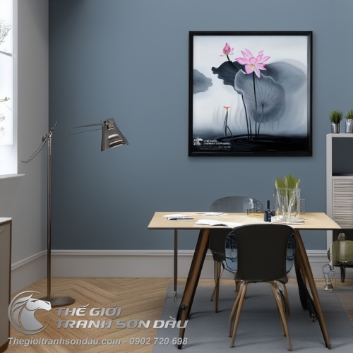 Tranh Hoa Sen Hồng Và Con Chuồn Chuồn