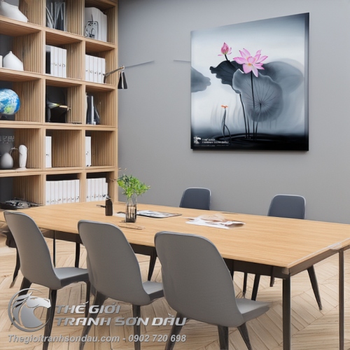 Tranh Hoa Sen Hồng Và Con Chuồn Chuồn