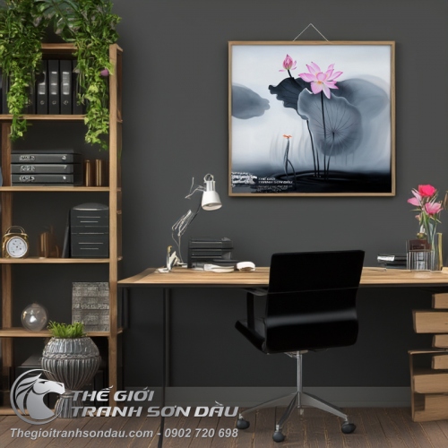 Tranh Hoa Sen Hồng Và Con Chuồn Chuồn