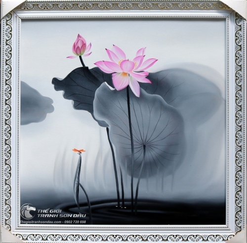 Tranh Hoa Sen Hồng Và Con Chuồn Chuồn