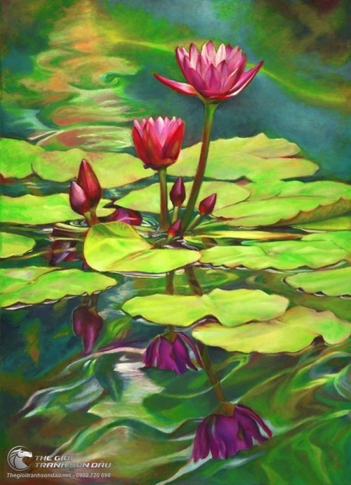 Tranh Hoa Sen In Bóng Trên Hồ