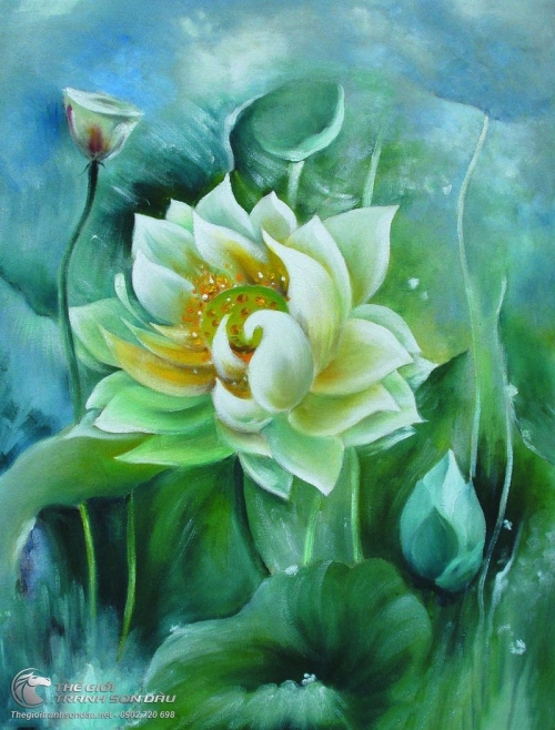 Tranh Hoa Sen Trắng Đẹp Tao Nhã