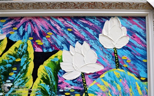 Tranh Hoa Sen Trắng Vẽ Dày Màu