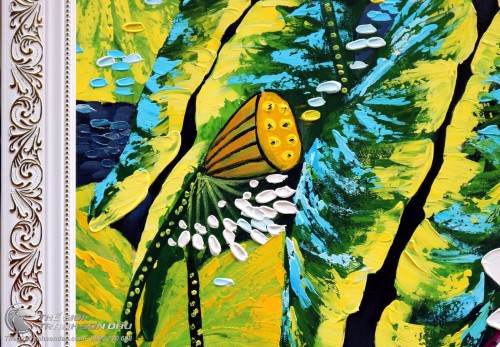 Tranh Hoa Sen Trắng Vẽ Dày Màu