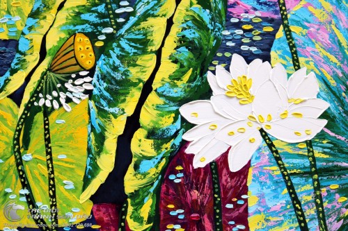 Tranh Hoa Sen Trắng Vẽ Dày Màu