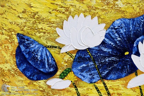 Tranh Hoa Sen Trắng Vẽ Dày Màu Nghệ Thuật