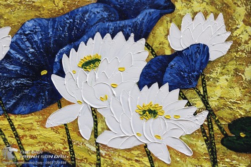 Tranh Hoa Sen Trắng Vẽ Dày Màu Nghệ Thuật