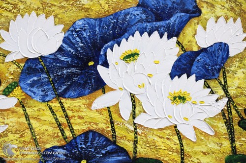 Tranh Hoa Sen Trắng Vẽ Dày Màu Nghệ Thuật