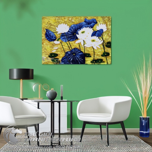 Tranh Hoa Sen Trắng Vẽ Dày Màu Nghệ Thuật