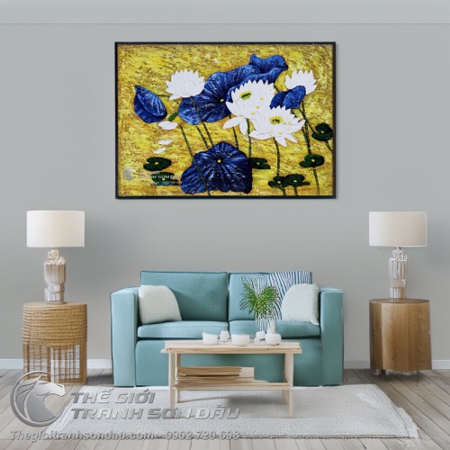 Tranh Hoa Sen Trắng Vẽ Dày Màu Nghệ Thuật