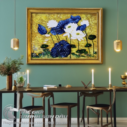 Tranh Hoa Sen Trắng Vẽ Dày Màu Nghệ Thuật