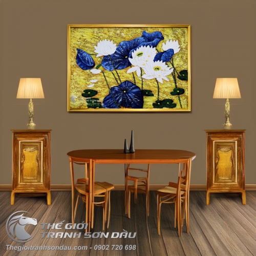 Tranh Hoa Sen Trắng Vẽ Dày Màu Nghệ Thuật