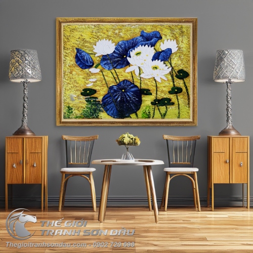 Tranh Hoa Sen Trắng Vẽ Dày Màu Nghệ Thuật