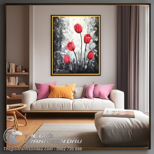 Tranh Hoa Tulip Màu Đỏ
